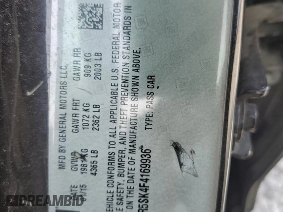 2015 Buick Verano Convenience Group with VIN 1G4PR5SK4F4169936, listed as a Copart auction lot 63016554 with 105,627 mi miles and Salvage Title. Bid and sale history available at carsss.com. Image 12.