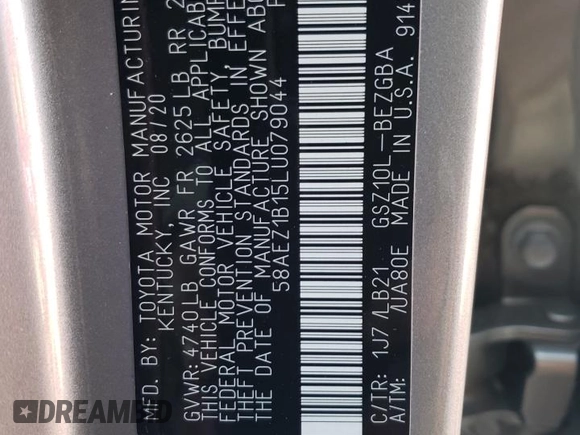 2020 Lexus ES 350 Luxury with VIN 58AEZ1B15LU079044, listed as a Copart auction lot 80201664 with 41,366 mi miles and Salvage title. Bid and sale history available at DreamBid. Image 14.
