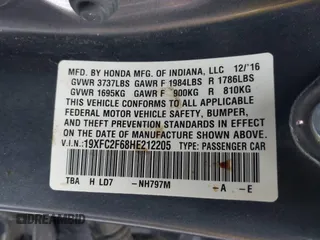 2017 Honda Civic Sedan LX with VIN 19XFC2F68HE212205, listed as a IAAI auction lot 41527843 with 128,401 mi miles. Bid and sale history available at carsss.com. Image 9.