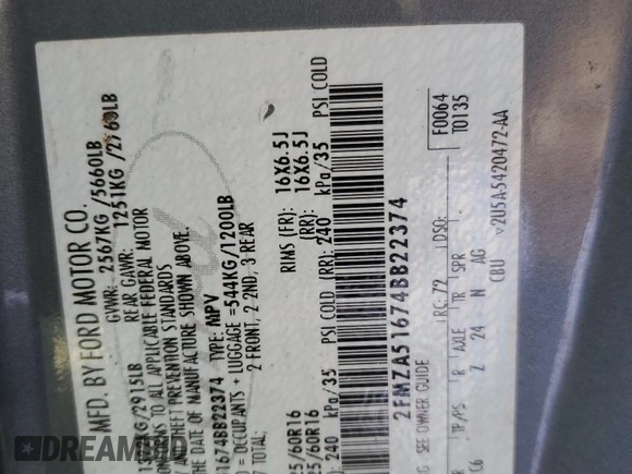 2004 Ford Freestar SE z VIN 2FMZA51674BB22374, wystawiony jako Copart lot #57065105 z przebiegiem Nie podano mil oraz Szkoda całkowita • Salvage title. Historia ofert i sprzedaży dostępna na DreamBid. Obrazek 13.