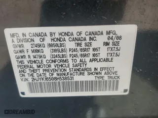 2008 Honda Ridgeline RTL with VIN 2HJYK16508H538531, listed as a Copart auction lot 69711124 with 0 mi miles and Salvage Title. Bid and sale history available at carsss.com. Image 12.