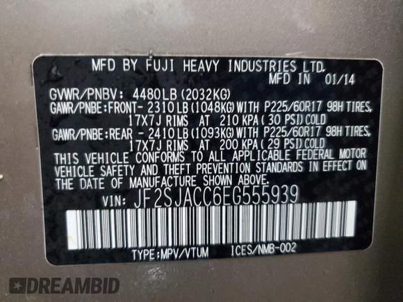 2014 Subaru Forester 2.5i Premium with VIN JF2SJACC6EG555939, listed as a Copart auction lot 44730455 with 121,390 mi miles and Salvage Title. Bid and sale history available at carsss.com. Image 13.