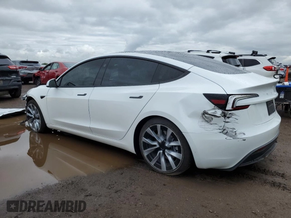 2025 Tesla Model 3 Long Range with VIN 5YJ3E1EB7SF928813, listed as a Copart auction lot 58837915 with 4,278 mi miles and Salvage title. Bid and sale history available at DreamBid. Image 2.