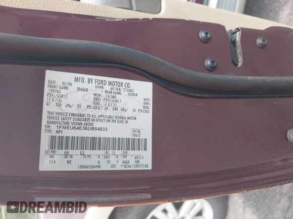 2006 Ford Explorer Eddie Bauer z VIN 1FMEU64E36UB54833, wystawiony jako IAAI lot #39599593 z przebiegiem 152 411 mil mil oraz . Historia ofert i sprzedaży dostępna na DreamBid. Obrazek 9.