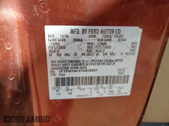 2007 Ford F-150 XLT with VIN 1FTPW14V37KB38557, listed as a Copart auction lot 49243985 with 221,853 mi miles and Salvage Title. Bid and sale history available at carsss.com. Image 12.