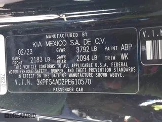 2023 Kia Forte GT-Line with VIN 3KPF54AD2PE610570, listed as a IAAI auction lot 41744796 with 32,700 mi miles. Bid and sale history available at carsss.com. Image 9.