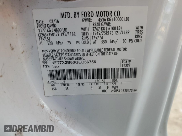 2016 Ford Super Duty F-250 SRW XLT with VIN 1FT7X2B60GEC56756, listed as a Copart auction lot 84046164 with 161,139 mi miles and Salvage Title. Bid and sale history available at carsss.com. Image 12.