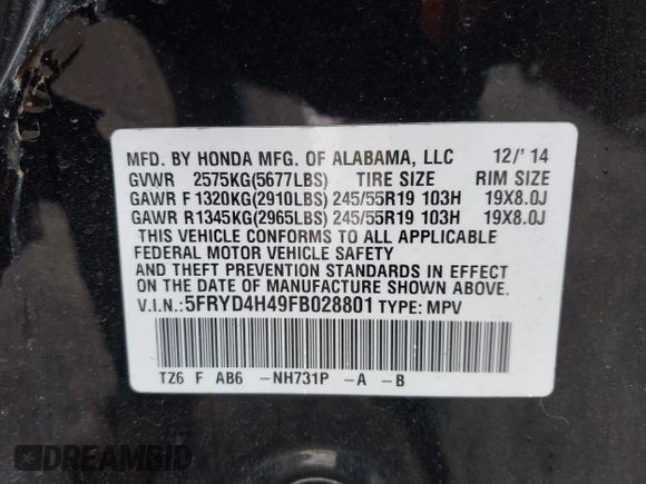 2015 Acura MDX Technology z VIN 5FRYD4H49FB028801, wystawiony jako IAAI lot #41684246 z przebiegiem 145 117 mil mil oraz . Historia ofert i sprzedaży dostępna na DreamBid. Obrazek 9.