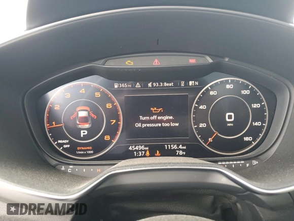 2017 Audi TT z VIN TRUC5AFV4H1003695, wystawiony jako Copart lot #79053054 z przebiegiem 45 496 mil mil oraz Szkoda całkowita • Salvage title. Historia ofert i sprzedaży dostępna na DreamBid. Obrazek 9.