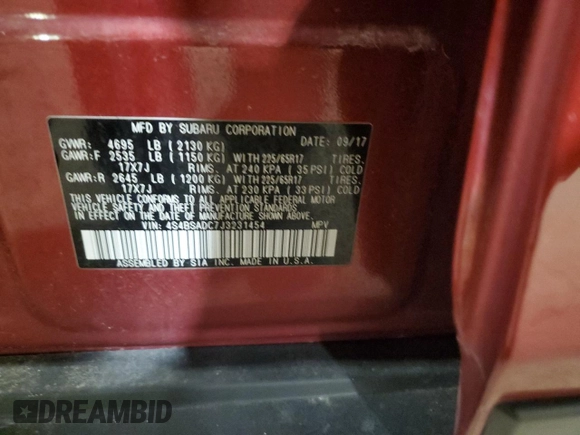 2018 Subaru Outback Premium z VIN 4S4BSADC7J3231454, wystawiony jako Copart lot #54353285 z przebiegiem 96 578 mil mil oraz Szkoda całkowita • Salvage title. Historia ofert i sprzedaży dostępna na DreamBid. Obrazek 13.