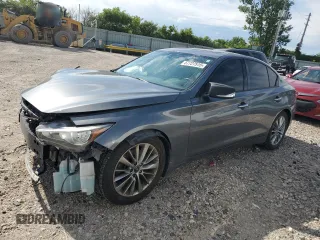 2018 Infiniti Q50 Luxe with VIN JN1EV7AR1JM430839, listed as a Copart auction lot 57727515 with 89,476 mi miles and Salvage title. Bid and sale history available at DreamBid. Image 1.