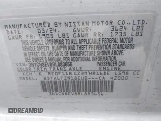 2024 Nissan Versa SV z VIN 3N1CN8EV8RL883656, wystawiony jako IAAI lot #42189707 z przebiegiem 18 509 mil mil oraz . Historia ofert i sprzedaży dostępna na DreamBid. Obrazek 9.