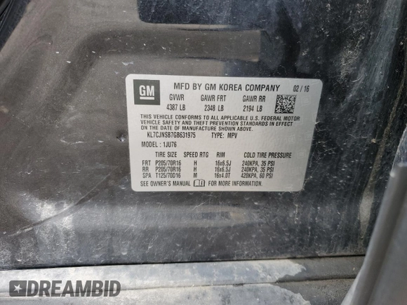 2016 Chevrolet Trax LS with VIN KL7CJNSB7GB631975, listed as a Copart auction lot 47319595 with 80,010 mi miles and Salvage Title. Bid and sale history available at carsss.com. Image 14.