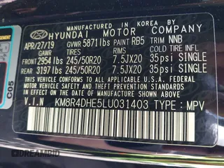 2020 Hyundai Palisade SEL with VIN KM8R4DHE5LU031403, listed as a IAAI auction lot 42254133 with 19,398 mi miles and . Bid and sale history available at DreamBid. Image 9.