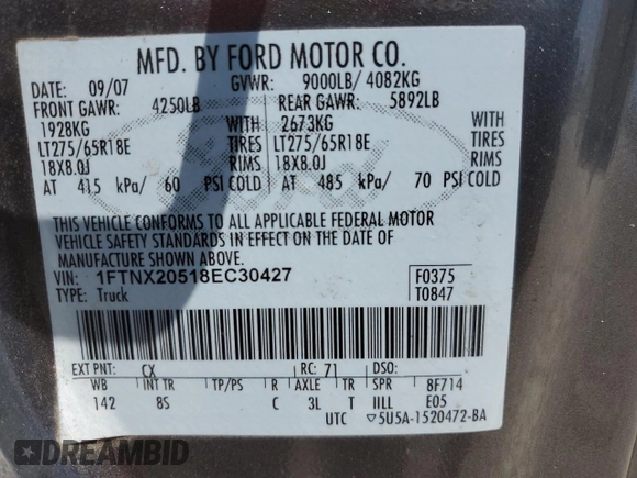 2008 Ford Super Duty F-250 SRW XL with VIN 1FTNX20518EC30427, listed as a Copart auction lot 64490664 with 166,700 mi miles and Clean Title. Bid and sale history available at carsss.com. Image 13.