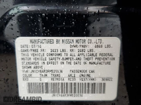 2015 Infiniti Q40 with VIN JN1CV6AR3FM520034, listed as a Copart auction lot 62925714 with 89,337 mi miles and Salvage Title. Bid and sale history available at carsss.com. Image 12.
