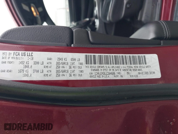 2018 Jeep Grand Cherokee Laredo E with VIN 1C4RJEAG6JC304608, listed as a IAAI auction lot 41421010 with 178,708 mi miles and . Bid and sale history available at DreamBid. Image 9.