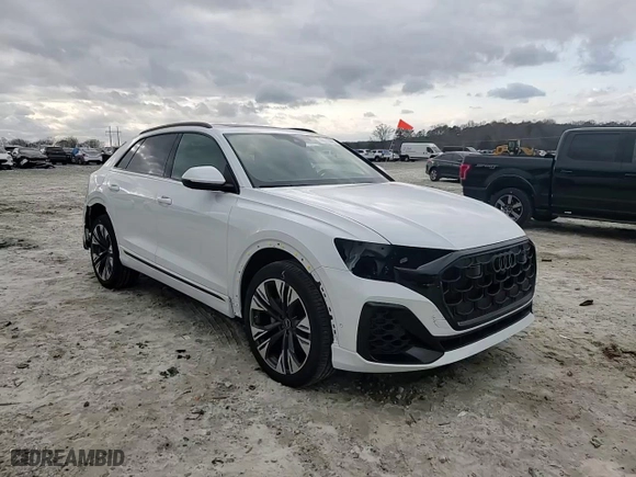 2025 Audi Q8 Prestige with VIN WA1FVBF10SD005034, listed as a Copart auction lot 44012995 with 224 mi miles and Salvage Title. Bid and sale history available at carsss.com. Image 12.