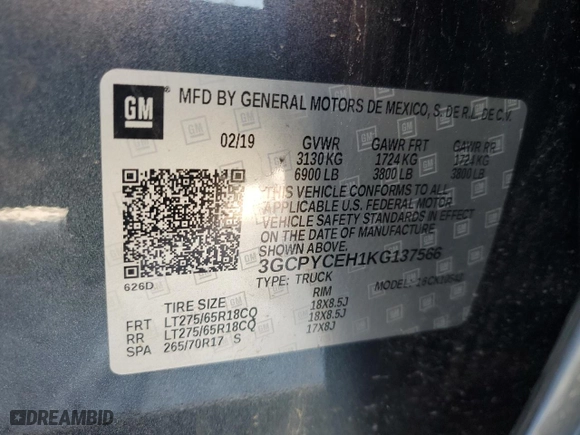 2019 Chevrolet Silverado 1500 Custom Trail Boss with VIN 3GCPYCEH1KG137566, listed as a Copart auction lot 42685375 with 81,090 mi miles and Salvage Title. Bid and sale history available at carsss.com. Image 13.