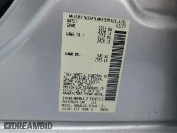 2020 Nissan Altima 2.5 S with VIN 1N4BL4BV0LC216035, listed as a Copart auction lot 89330225 with 76,146 mi miles and Non Repairable. Bid and sale history available at carsss.com. Image 13.
