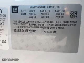 2014 Chevrolet Malibu LTZ with VIN 1G11J5SX0EF289841, listed as a IAAI auction lot 41669908 with 233,599 mi miles. Bid and sale history available at carsss.com. Image 9.
