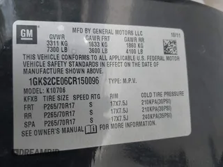 2012 GMC Yukon SLT with VIN 1GKS2CE06CR150096, listed as a IAAI auction lot 41703820 with 308,958 mi miles. Bid and sale history available at carsss.com. Image 9.