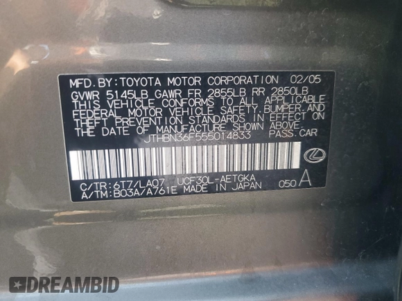 2005 Lexus LS 430 z VIN JTHBN36F555014833, wystawiony jako Copart lot #61096915 z przebiegiem 111 525 mil mil oraz Czysty tytuł • Clean title. Historia ofert i sprzedaży dostępna na DreamBid. Obrazek 12.