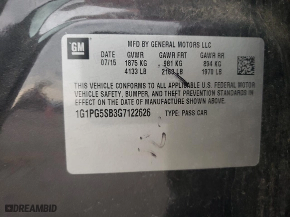 2016 Chevrolet Cruze Limited LTZ with VIN 1G1PG5SB3G7122626, listed as a Copart auction lot 51653025 with 83,041 mi miles and Salvage Title. Bid and sale history available at carsss.com. Image 13.