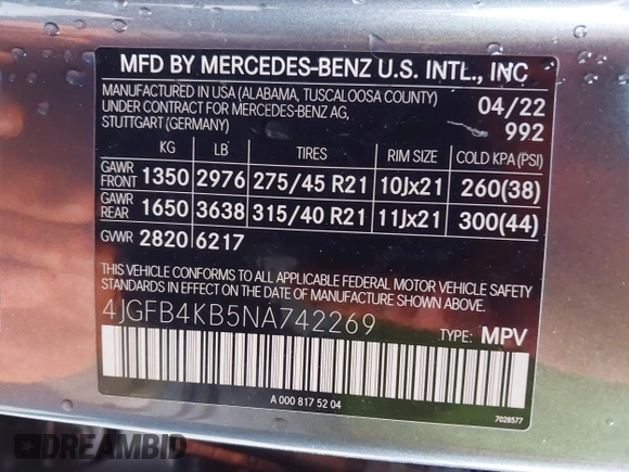 2022 Mercedes-Benz GLE 350 с VIN 4JGFB4KB5NA742269, выставлен на аукционе IAAI как лот 41653576 с пробегом 59 405 миль миль и . История ставок и продаж доступна на DreamBid. Изображение 9.