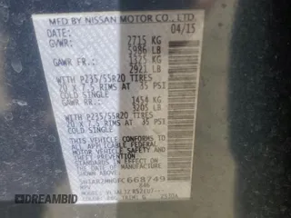 2015 Nissan Pathfinder S with VIN 5N1AR2MN0FC668749, listed as a Copart auction lot 52882495 with 125,061 mi miles and Salvage title. Bid and sale history available at DreamBid. Image 14.