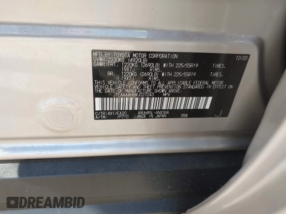2021 Toyota Venza LE with VIN JTEAAAAH6MJ027243, listed as a IAAI auction lot 42054229 with 18,996 mi miles and . Bid and sale history available at DreamBid. Image 9.