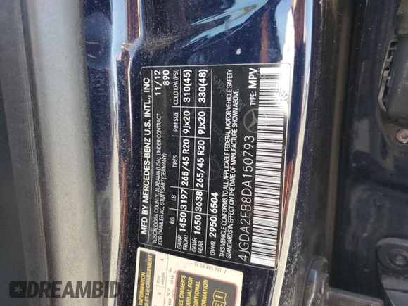2013 Mercedes-Benz M 350 z VIN 4JGDA2EB8DA150793, wystawiony jako Copart lot #57183305 z przebiegiem 149 616 mil mil oraz Szkoda całkowita • Salvage title. Historia ofert i sprzedaży dostępna na DreamBid. Obrazek 14.
