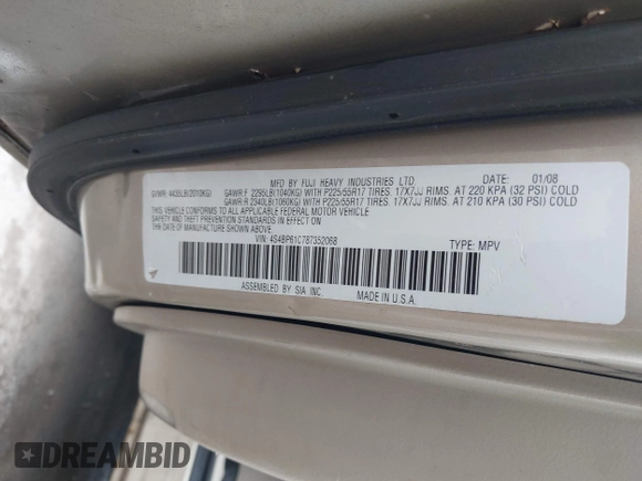 2008 Subaru Outback i z VIN 4S4BP61C787352068, wystawiony jako IAAI lot #42302278 z przebiegiem 126 791 mil mil oraz . Historia ofert i sprzedaży dostępna na DreamBid. Obrazek 9.