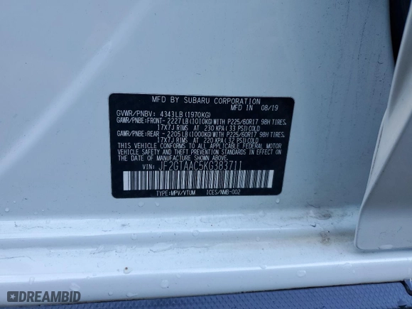 2019 Subaru Crosstrek with VIN JF2GTAAC5KG383711, listed as a Copart auction lot 80642914 with 108,186 mi miles and Salvage Title. Bid and sale history available at carsss.com. Image 12.