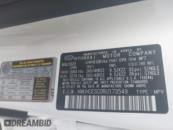 2024 Genesis GV80 with VIN KMUHCESC0RU173549, listed as a IAAI auction lot 42333368 with 7,526 mi miles and . Bid and sale history available at DreamBid. Image 9.