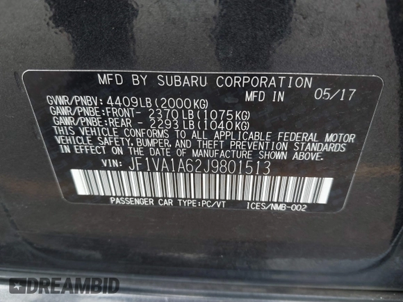 2018 Subaru WRX with VIN JF1VA1A62J9801513, listed as a IAAI auction lot 41582417 with 73,214 mi miles and . Bid and sale history available at DreamBid. Image 9.