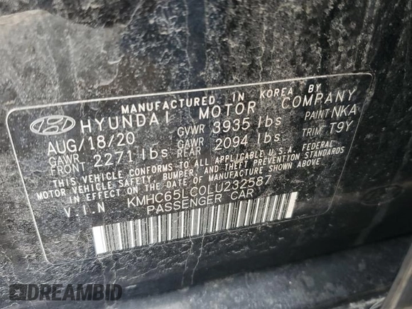 2020 Hyundai Ioniq Blue z VIN KMHC65LC0LU232587, wystawiony jako Copart lot #48185095 z przebiegiem 47 810 mil mil oraz Szkoda całkowita • Salvage title. Historia ofert i sprzedaży dostępna na DreamBid. Obrazek 13.