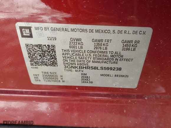 2020 Chevrolet Blazer LT with VIN 3GNKBHRS8LS599238, listed as a Copart auction lot 46304865 with 48,132 mi miles and Clean Title. Bid and sale history available at carsss.com. Image 13.