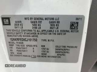 2012 Chevrolet Traverse LS with VIN 1GNKRFED8CJ161750, listed as a Copart auction lot 53997215 with 124,573 mi miles and Clean Title. Bid and sale history available at DreamBid. Image 13.