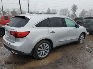 2015 Acura MDX Tech Pkg with VIN 5FRYD4H44FB003062, listed as a Copart auction lot 44702035 with 0 mi miles and Salvage Title. Bid and sale history available at carsss.com. Image 3.
