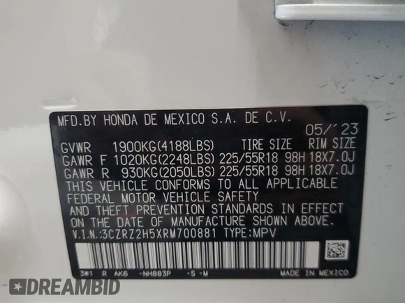 2024 Honda HR-V Sport z VIN 3CZRZ2H5XRM700881, wystawiony jako Copart lot #56660025 z przebiegiem 11 803 mil mil oraz Szkoda całkowita • Salvage title. Historia ofert i sprzedaży dostępna na DreamBid. Obrazek 13.