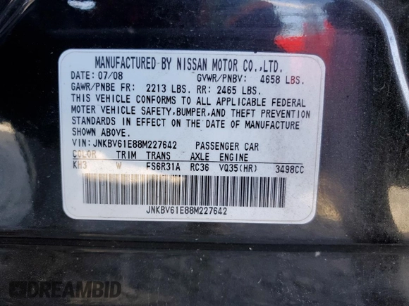 2008 Infiniti G35 with VIN JNKBV61E88M227642, listed as a Copart auction lot 74089844 with 149,299 mi miles and Salvage Title. Bid and sale history available at DreamBid. Image 14.