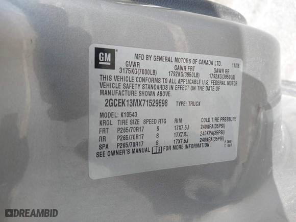 2007 Chevrolet Silverado 1500 LTZ with VIN 2GCEK13MX71529698, listed as a IAAI auction lot 41590698 with 244,705 mi miles. Bid and sale history available at carsss.com. Image 9.