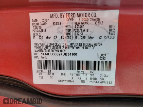 2007 Ford Explorer Sport Trac Limited with VIN 1FMEU33897UB34100, listed as a Copart auction lot 56944685 with 147,735 mi miles and Salvage title. Bid and sale history available at DreamBid. Image 12.