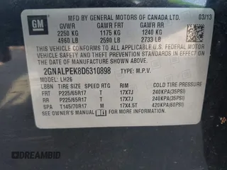 2013 Chevrolet Equinox LT with VIN 2GNALPEK8D6310898, listed as a IAAI auction lot 42141560 with 192,293 mi miles and . Bid and sale history available at DreamBid. Image 9.