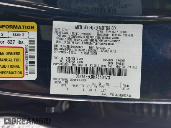 2017 Lincoln MKZ Reserve with VIN 3LN6L5EC8HR660473, listed as a IAAI auction lot 42489365 with 78,555 mi miles and . Bid and sale history available at DreamBid. Image 9.