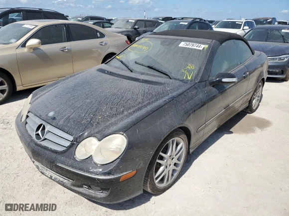 2008 Mercedes-Benz CLK-Class 3.5L with VIN WDBTK56F28F251092, listed as a Copart auction lot 75079744 with 0 mi miles and Salvage Title. Bid and sale history available at carsss.com. Image 1.