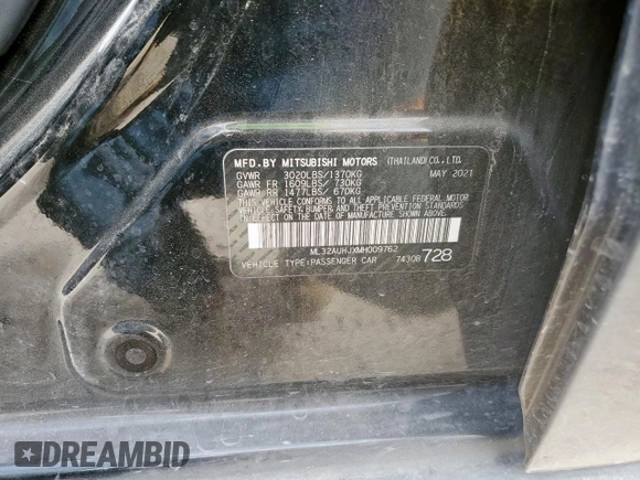 2021 Mitsubishi Mirage ES with VIN ML32AUHJXMH009762, listed as a Copart auction lot 57214675 with 49,333 mi miles and Salvage title. Bid and sale history available at DreamBid. Image 13.