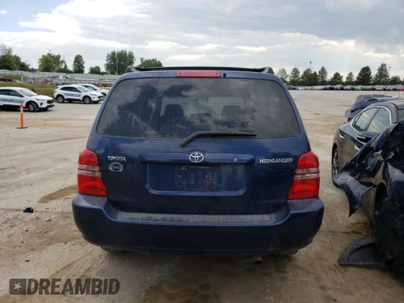 2002 Toyota Highlander with VIN JTEGD21A620034092, listed as a Copart auction lot 59693104 with 289,760 mi miles and Salvage title. Bid and sale history available at DreamBid. Image 6.