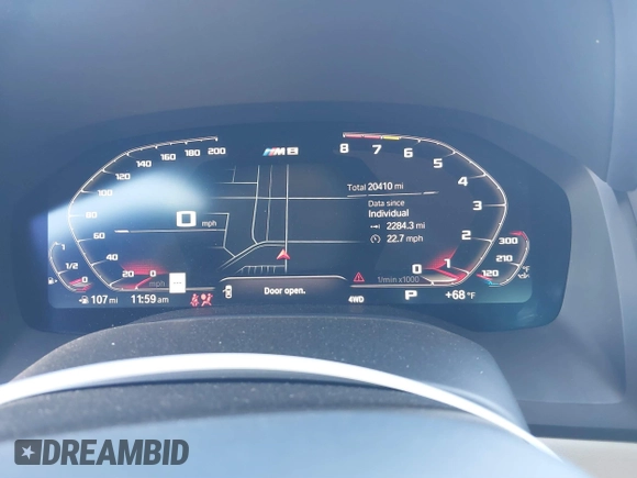 2020 BMW M8 z VIN WBSAE0C06LCD53214, wystawiony jako IAAI lot #38301455 z przebiegiem 20 410 mil mil oraz . Historia ofert i sprzedaży dostępna na DreamBid. Obrazek 7.